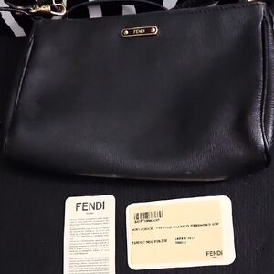Fendi Black Leather Crossbody with Gold Accents